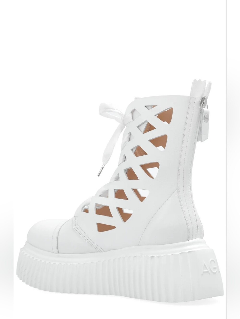 AGL Viggy Laser Cut White Leather Platform Ankle Boots EU 38 US 8 Org $491 - Picture 4 of 16